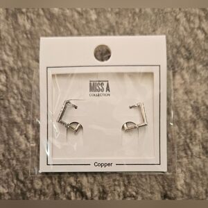 Square Rhinestone Huggie Earrings In Silver BNIB